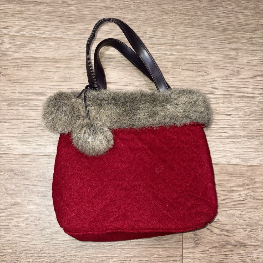 Bath And Body Works Bag Purse Red Bag With Faux Fur Y2K